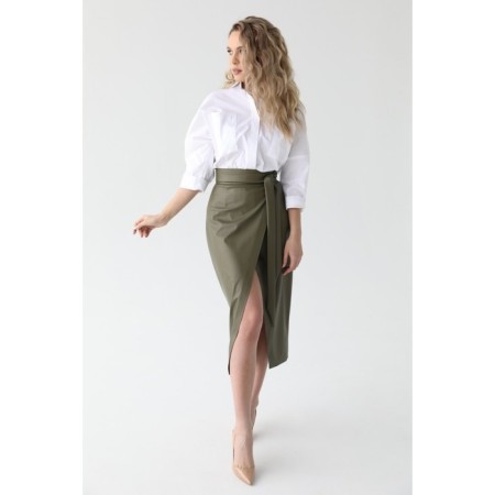 Artificial leather skirt with a belt, size 46-1