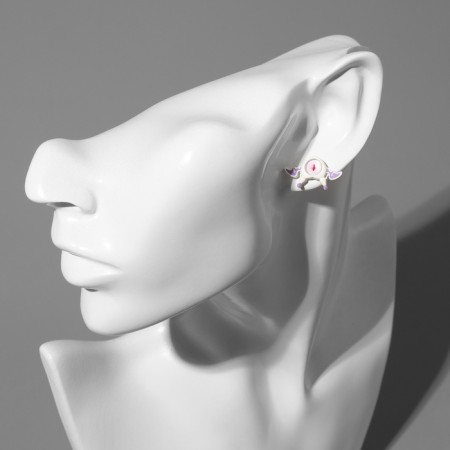 Earms with enamel "Monster" with wings, white-pink color-2