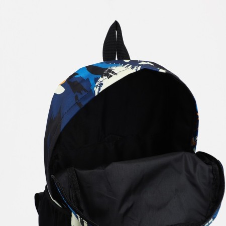 A backpack with a zipper, 3 external pockets, blue/white color-5