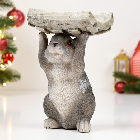 Garden figure "Gray hare with a feeder on the head" 15x13x24cm-5