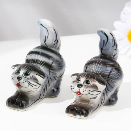 Souvenir "cat", sedentary, striped dark, gzhel-3
