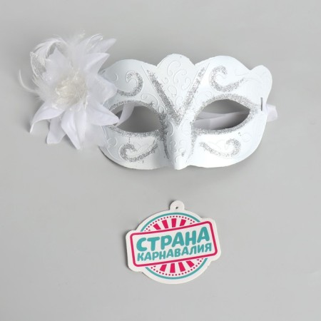 Carnival mask with a pattern, with a flower, white color-1