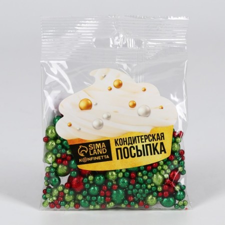 New Year! Sprinking confectionery soft, shiny: green, salad, red, 40 g-1