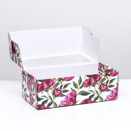 Self -charged box, with a window, "watercolor flowers" 16 x 35 x 12 cm-2