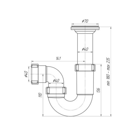 Siphon for washing "Ani Plast" D0500, 1 1/2 "x 40 mm, straight -flowing, with cast release-1
