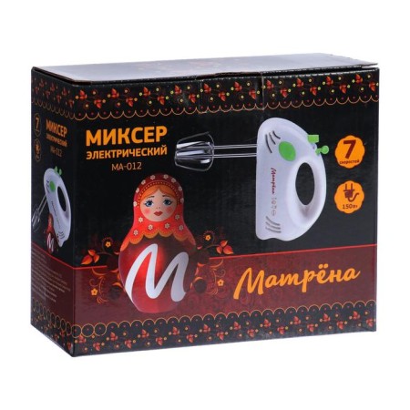 Mixer "Matryona" MA-012, manual, 150 watts, 7 speeds, 2 nozzles, white-green-4
