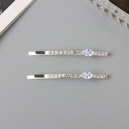Invisibility for hair "Beat" (set 2 pcs) petal, 6 cm, silver-1
