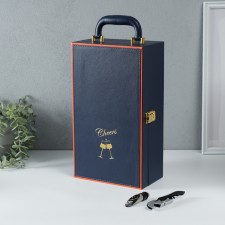 Casket wood, leatherette for 2 bottles 