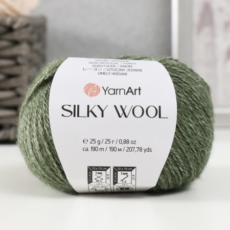 Yarn "Silky Wool" 35% Silk district, 65% Merino. Wol 190m/25g (346 wormwood)-4