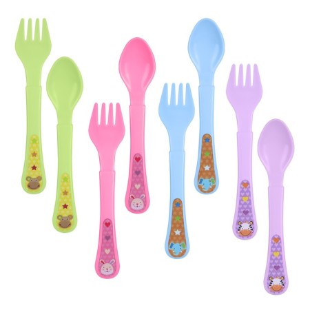 A set of cutlery for feeding "Safari", 2 items: spoon, fork, from 4 months., Mix colors