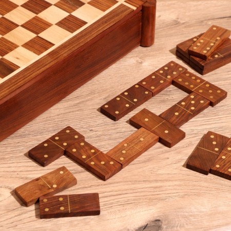 Board game 4V1 (chess + domino + checkers + cubes), board 35x35 cm, tree shisham-7