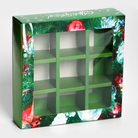 New Year. Box for 9 sweets "Christmas toys", 13.8 x 13.8 x 3.8, confectionery packaging-1