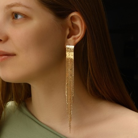 Hanging earrings "Hollywood" Brill between threads, color gold, 14.5 cm-5