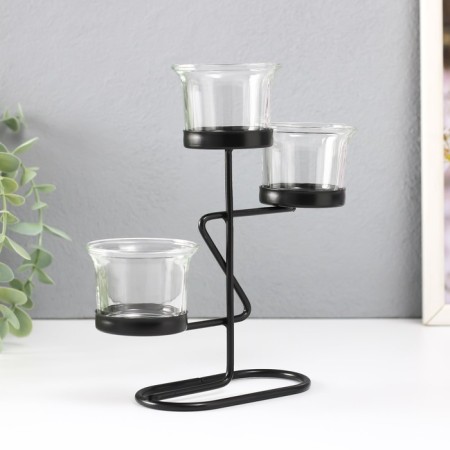 Summary metal, glass for 3 candles "Curve line" D = 2-5 cm black 16x6x18.5 cm-2