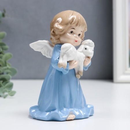 Souvenir ceramics "Angel in a blue dress, with a lamb" 15 cm-2