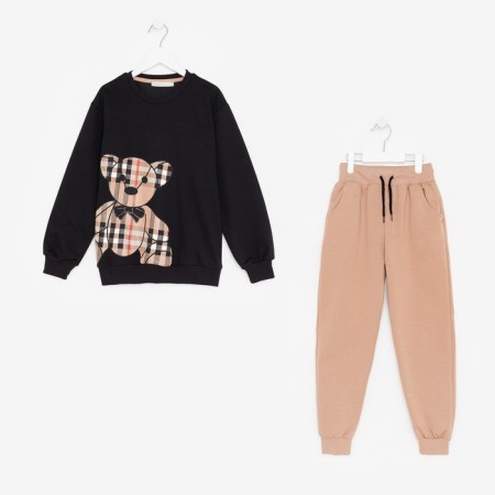 Kit for children (sweatshirt, trousers), black/beige color, height 146 cm-4