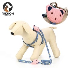 A set of ammunition with a toy, leash 120 x 1 cm, Osh 24-38 cm, fire 24-38 cm, blue with flowers