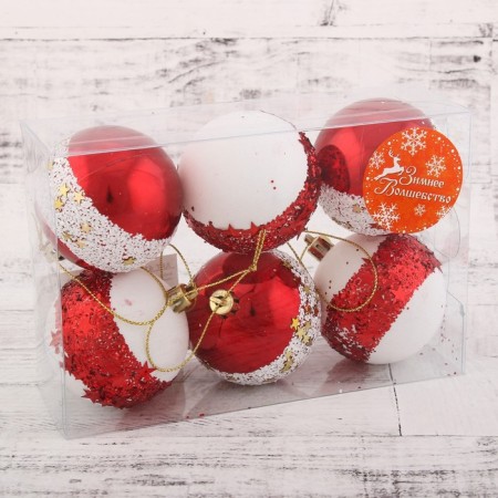 Set of balls plastic D-6 cm, 6 pcs "Star belt" red-white-1