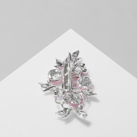 Brooch "Flowers" and leaves, pink color in silver-1