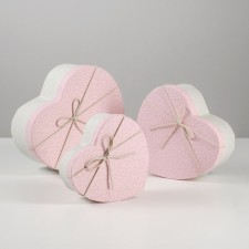 A set of boxes 3 in 1 heart, white -pink, 21 x 19 x 9 - 15.5 x 14 x 6 cm