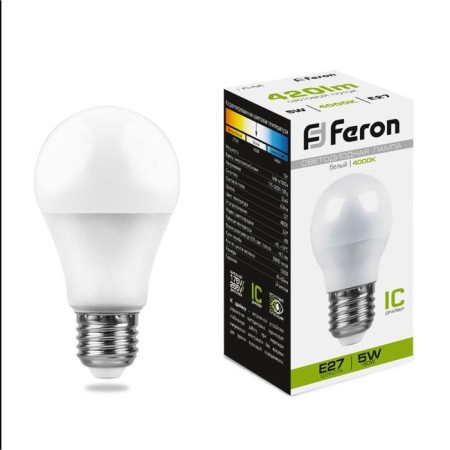 LED LED Feron LB-38, G45, E27, 5 W, 230 V, 4000 K, 420 LM, 200 °, 82 x 45 mm