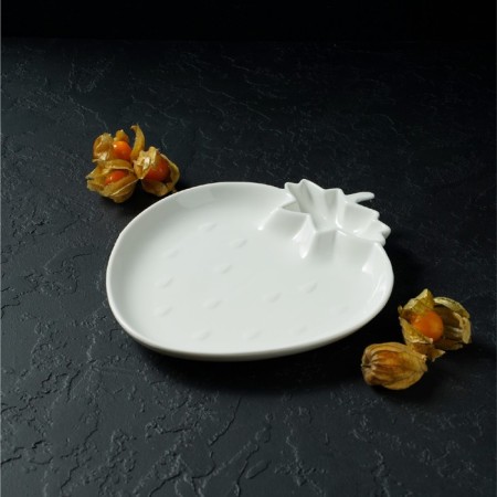 Porcelain dish with magistro sauce "Blanche. Strawberries ", d = 25 cm, white color-5