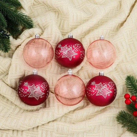 Set of balls plastic D-8 cm, 6 pcs "night" stars, pink
