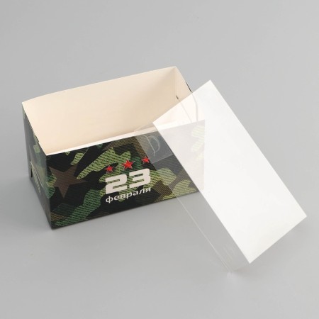 Box for 2 cupcake with a transparent cover, "February 23", 16 × 8 × 10 cm, confectionery packaging-3