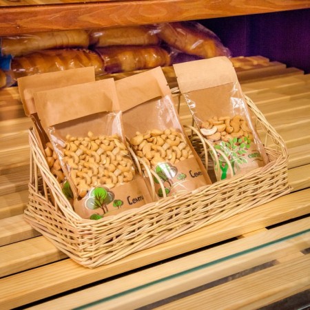 Trading tray "spices", plywood, 3 sections, 36 × 15 × 5/13 cm, manual weaving, vine-1