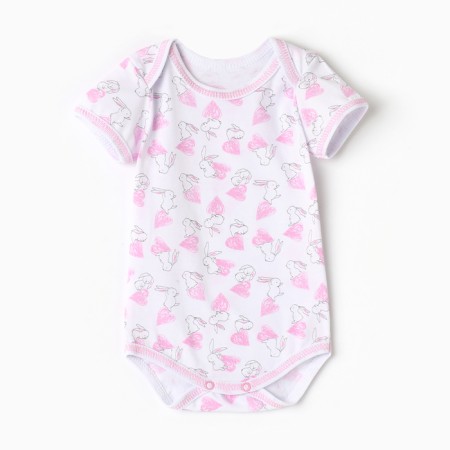 Body baby with short sleeve, white color/bunnies, height 74