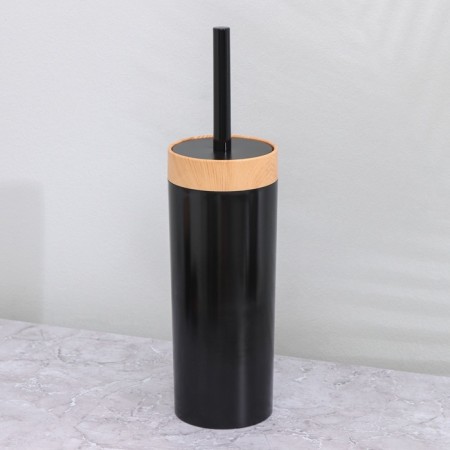 Set for the bathroom, 5 items: a bucket for garbage, a brush with a stand, soap dish, dispenser, glass, black color-4