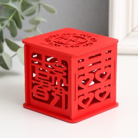 Casket Wood "Heart" red 6.5x6.5x6.5 cm-1
