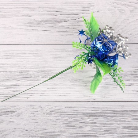 Decor "Winter Fairy Tale" Gift bell bush, 15 cm, silver-blue-1