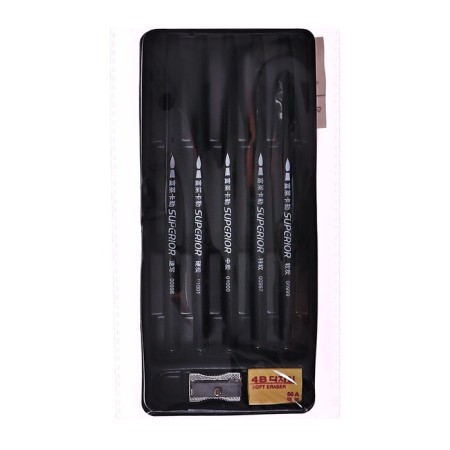 Pencils are whole, black 5 pieces + eraser + sharpener-6