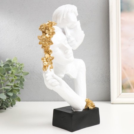 Souvenir Polystone Bust "couple - tenderness. Flowers" White with gold 29.5x7x16 cm-1