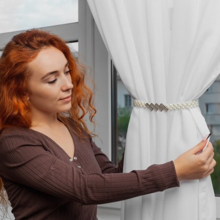 Picking for curtains "Geometry", gum pearls, 2.2 × 7.5 cm, 2 × 45 cm, white color-4