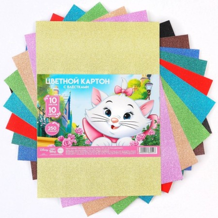 Cardboard color with sparkles, A4, 10 sheets, 10 colors, non -unilateral, one -sided, in a package, 250 g/m², cats aristocrats-2
