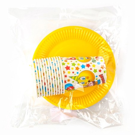A set of paper utensils "Smiles", 12 glasses, 12 plates-7