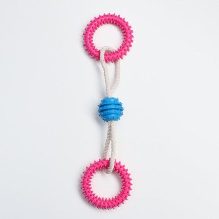 Cable toy with chewing elements "2 spiked rings", up to 29 cm, up to 120 g, mix-1