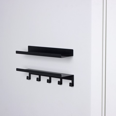 Set of shelves with hooks loft, 2 shelves: 350 × 100 × 35 mm, 350 × 100 × 80 mm, color black-1