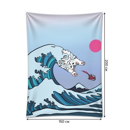 Decorative panel with photo printing "Cat on the Wave", vertical, size 150x200 cm-1