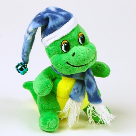Soft toy "Dragosh", in a blue cap, 15 cm, green color