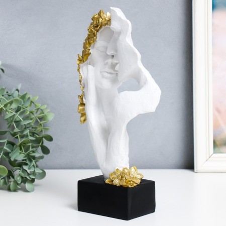Souvenir Polystone Bust "couple - passion. Flowers" White with gold 6.5x18.5x30.5 cm-3
