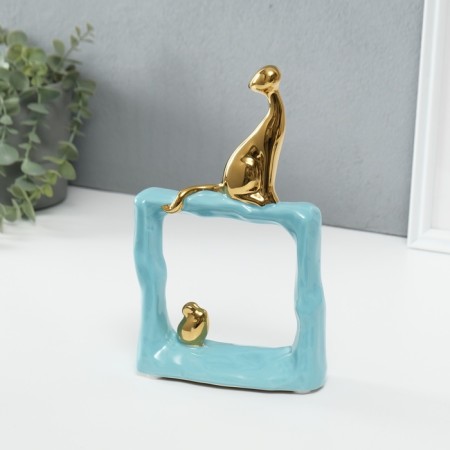 Souvenir Ceramics "Cats Mouse. Square" Blue with gold 5.2x13.5x23 cm-4