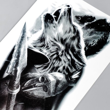 Tattoo on the body Black "Wolf and Knight" 21x11.5 cm-2