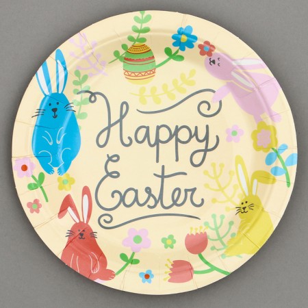 Paper plates "Light Easter" with rabbits, 6 pcs