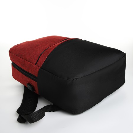 City backpack with USB from textiles with lightning, 2 pockets, black/red color-5