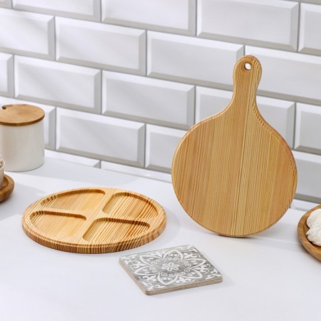 Set of Dolyan dishes, Menzhitsa D = 20 cm, cutting board 25 × 17 × 1.2, stand under the mug as a gift-1