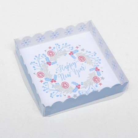 Box for cookies with PVC "Happy New Year" bilateral, 15 x 15 x 3 cm-4