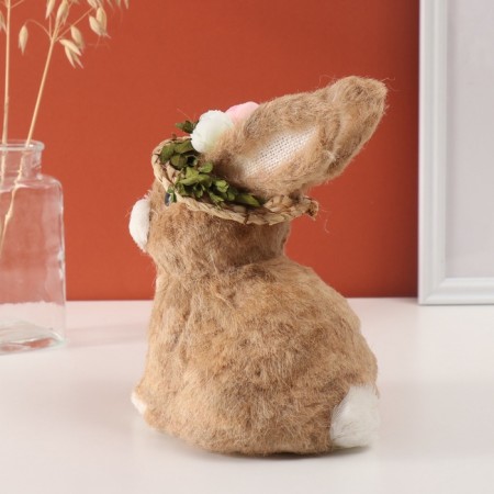 Decor "Rabbit in a straw hat with flowers" 16x18x22 cm-1